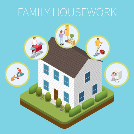Family Housework Design Conceptのイラスト素材