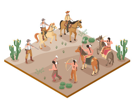 Wild West Isometric Compositionのイラスト素材