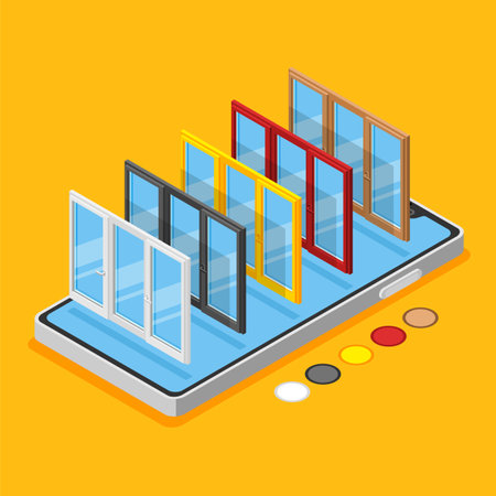 Plastic Windows Isometric Backgroundのイラスト素材