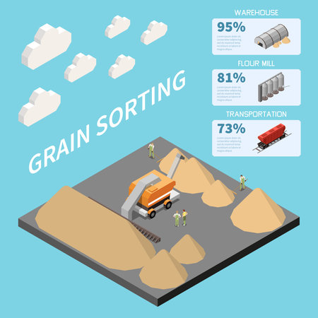 Wheat Grain Sorting Isometric Backgroundのイラスト素材