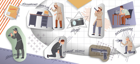 Espionage Flat Collageのイラスト素材