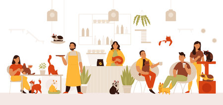 Pets Cat Cafe Compositionのイラスト素材