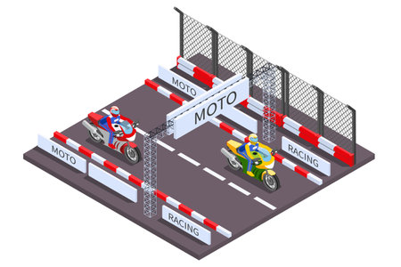 Moto Racing Isometric Compositionのイラスト素材