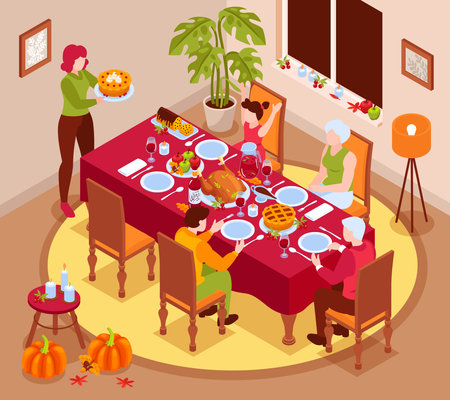Thanksgiving Day Isometric Backgroundのイラスト素材
