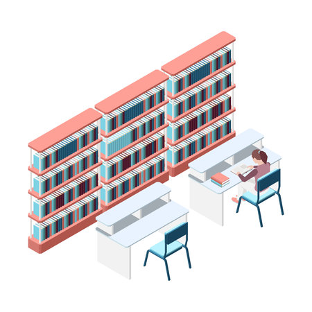 Isometric Library Illustrationのイラスト素材