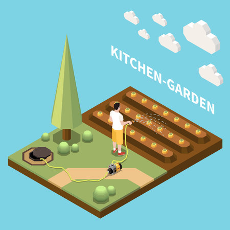 Kitchen Garden Isometric Backgroundのイラスト素材