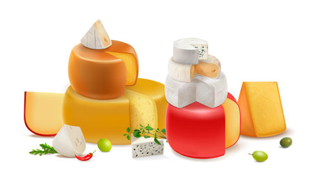 Realistic Cheese Colored Compositionのイラスト素材