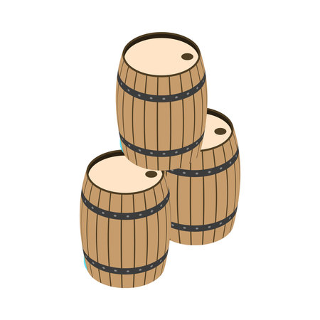 Wooden Barrels Isometric Composition