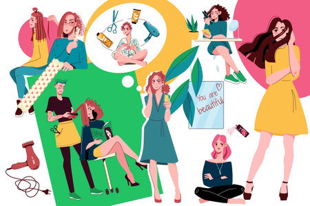 Hair Procedure Salon Flat Collage Compositionのイラスト素材
