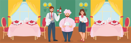 Hotel Workers Horizontal Compositionのイラスト素材