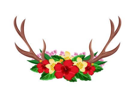 Horns And Flowers Compositionのイラスト素材