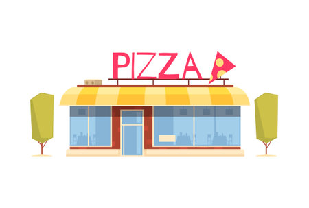 Pizza Restaurant Storefront Compositionのイラスト素材