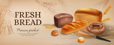 Realistic Bread Ads Horizontal Posterのイラスト素材