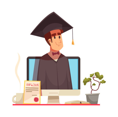 Academic Hat Online Compositionのイラスト素材