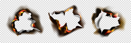 Realistic Burnt Holes Paper Icon Setのイラスト素材