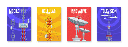 Communication Towers Poster Setのイラスト素材