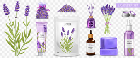 Realistic Lavender Transparent Setのイラスト素材
