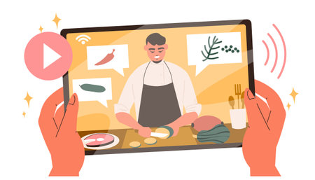 Online Culinary Classes Conceptのイラスト素材