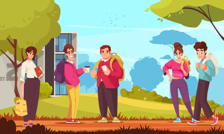 Students Backpacks Compositionのイラスト素材