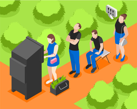 Queue Isometric Colored Conceptのイラスト素材