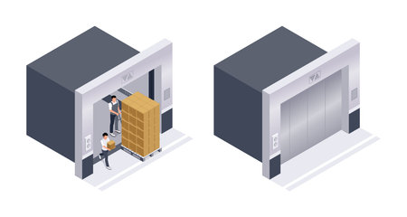 Cargo Elevator Isometric Setのイラスト素材