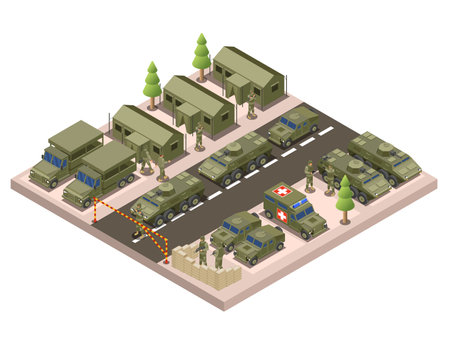 Army Camp Isometric Compositionのイラスト素材