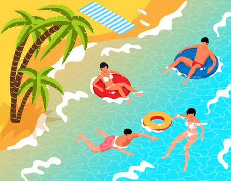 Isometric Tropical Beach Illustrationのイラスト素材