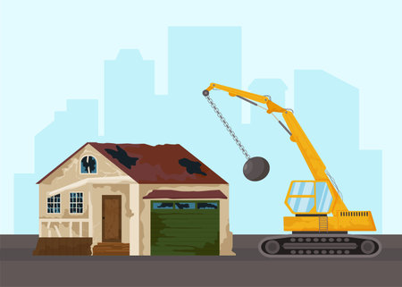 Demolition Of Dilapidated House Flat Backgroundのイラスト素材
