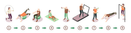 Old People Fitness Isometric Concept