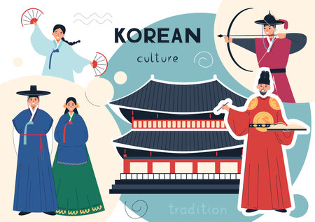 Korean Culture Flat Collageのイラスト素材