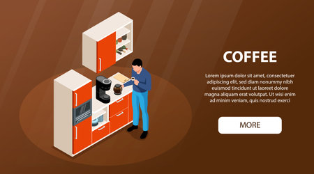 Isometric Coffee Horizontal Bannerのイラスト素材