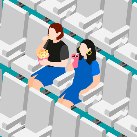 Female Friends Isometric Colored Compositionのイラスト素材