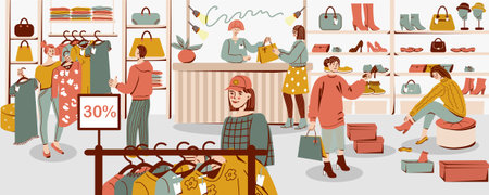 Shopping People Flat Compositionのイラスト素材