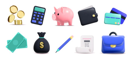 3D Financial Icon Setのイラスト素材