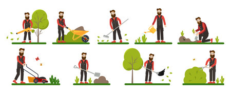 Professional Gardeners Flat Iconsのイラスト素材