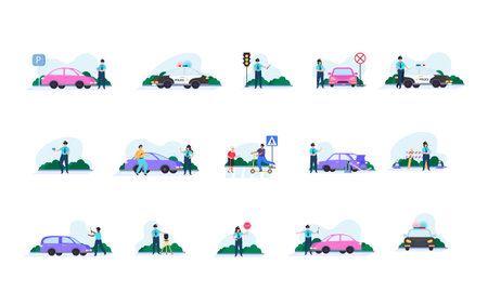 Traffic Police Flat Icon Setのイラスト素材