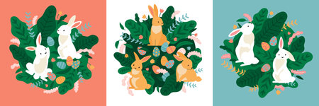 Easter Rabbits Square Compositionsのイラスト素材