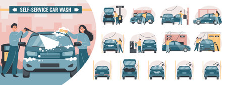 Self Service Wash Compositionsのイラスト素材