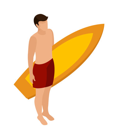 Surfboard Man Isometric Compositionのイラスト素材
