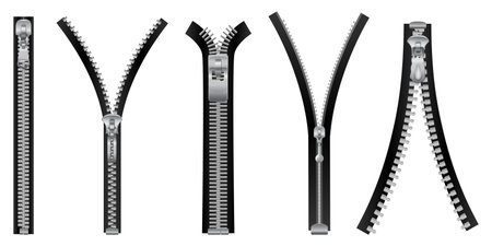 Realistic Zippers Icon Setのイラスト素材
