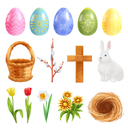 Realistic Easter Icons Collectionのイラスト素材