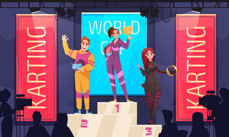 Karting Winners Cartoonのイラスト素材