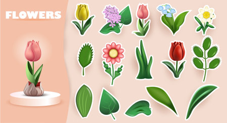 Flower Leaves Icon Setのイラスト素材