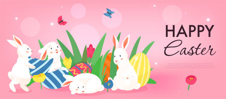 Happy Easter Horizontal Backgroundのイラスト素材