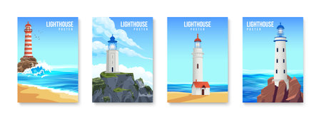 Lighthouse Sea Poster Setのイラスト素材