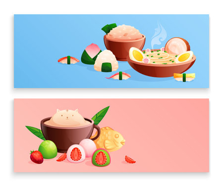 Asian Food Banners Setのイラスト素材