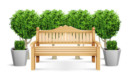 Realistic Colored Park Bench Compositionのイラスト素材