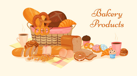 Bakery Products Advertising Backgroundのイラスト素材