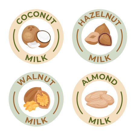 Vegan Milk Flat Labelsのイラスト素材