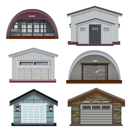 Garage Buildings Realistic Setのイラスト素材